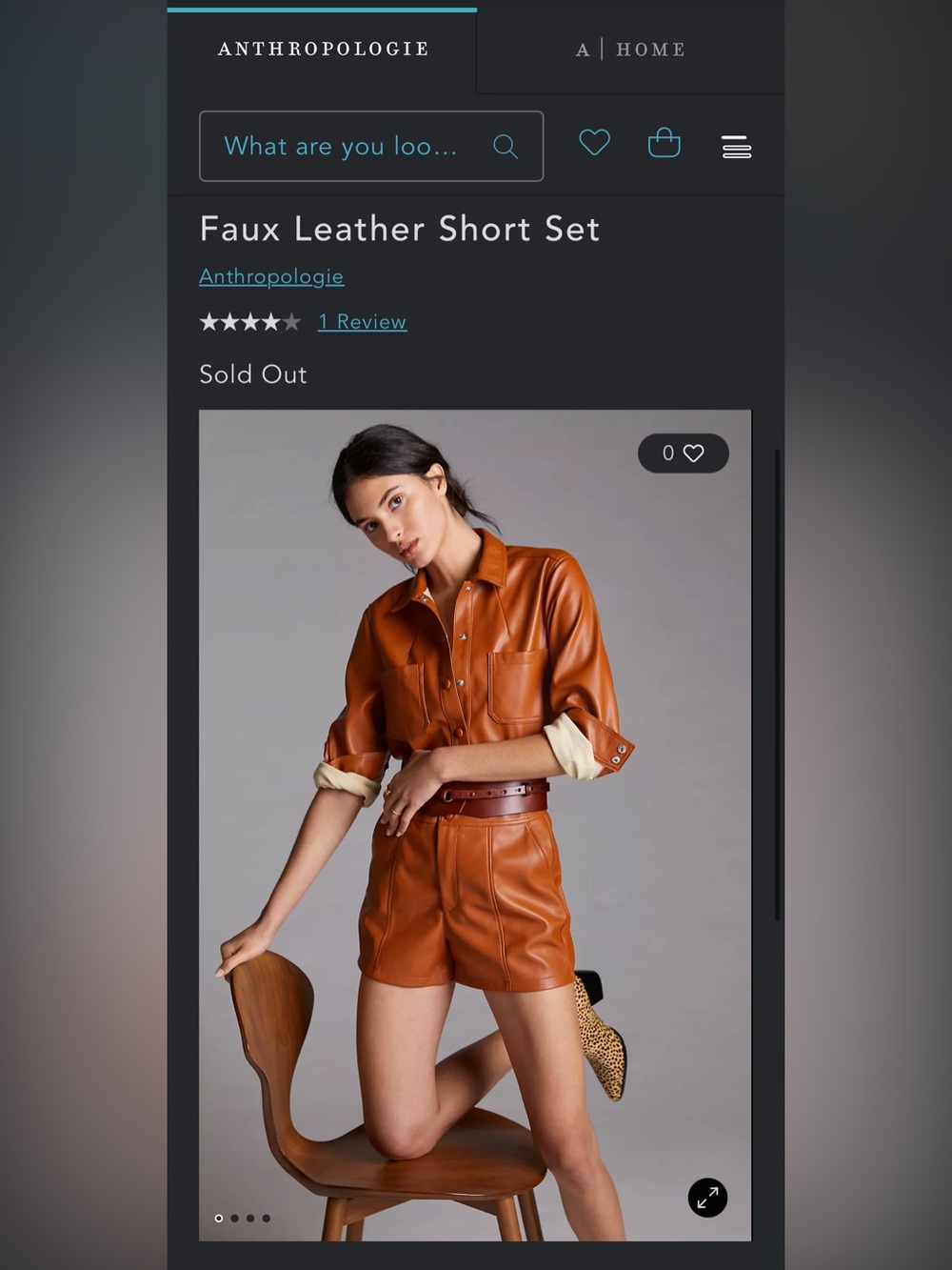 Anthropologie Dupe Faux Leather Button-Down Shirt in Cognac Brown